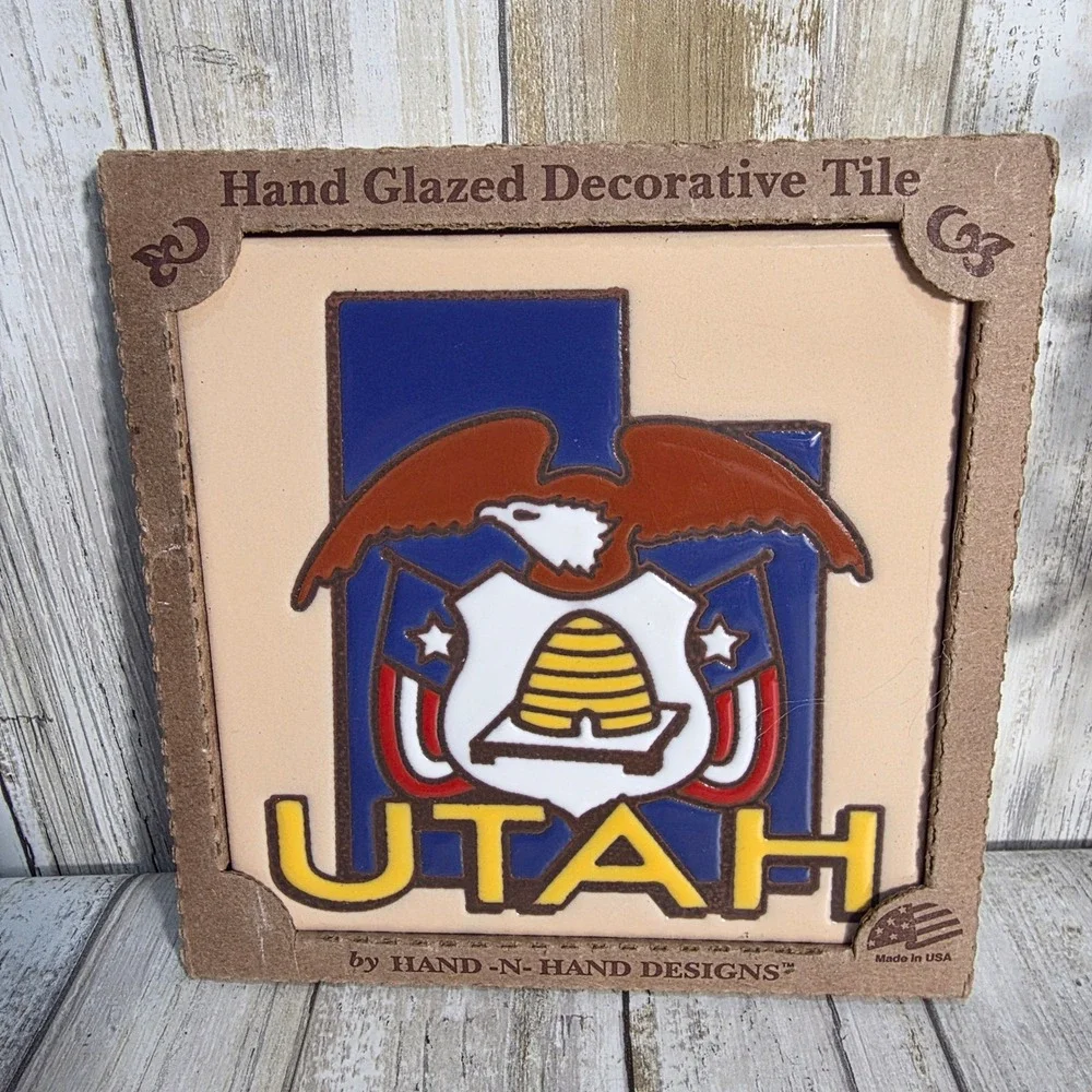 Hand-N-Hand Designs Utah State Seal 6x6 Hand Glazed Decorative Tile Trivet USA